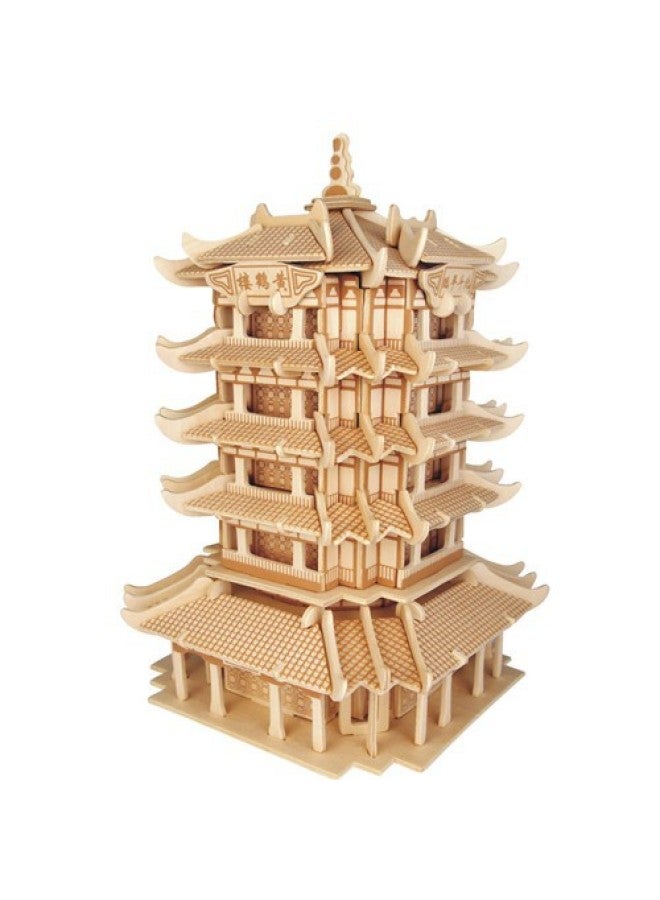 3d Wooden Three-dimensional Jigsaw Puzzle Quadruple Stamping Simulation Wooden Model Stall A Generation Of Children's Toys-Color:Wood Color Wenchang Tower - Image 2